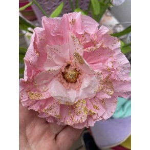 H�ndfoldet papir blomst - pink med glimmer