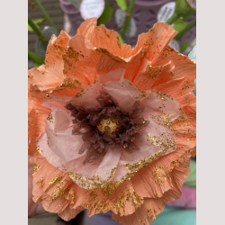 Hndfoldet papir blomst - orange med glimmer