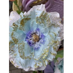 H�ndfoldet papir blomst -  bl� med glimmer