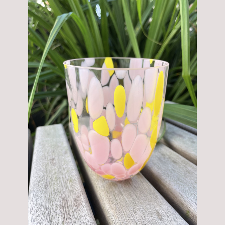 Mundblst glas -  BIG confetti tumbler - rosa/yellow