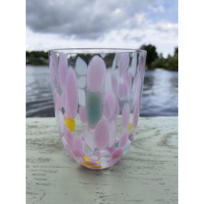 Mundbl�st glas -  BIG confetti tumbler - green/yellow/rosa